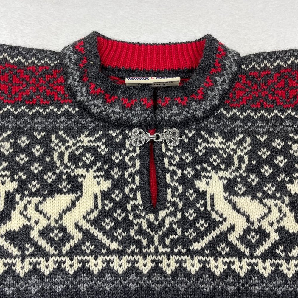 Dale Of Norway Mens Nowegian Wool Fair Isle Reindeer Sweater Size L Clasp Thick - Picture 7 of 12